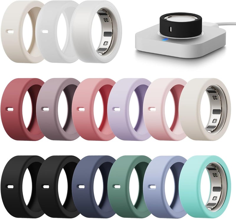 Hexasider 15 Pack Cover Compatible with Oura Ring Gen 4/4 Ceramic/Gen 3 Horizon/Gen 3 Heritage Case, Anti-Scratch Silicone Protector for Women Men Working Out Gym, Support Charging with Cover on - Image 1